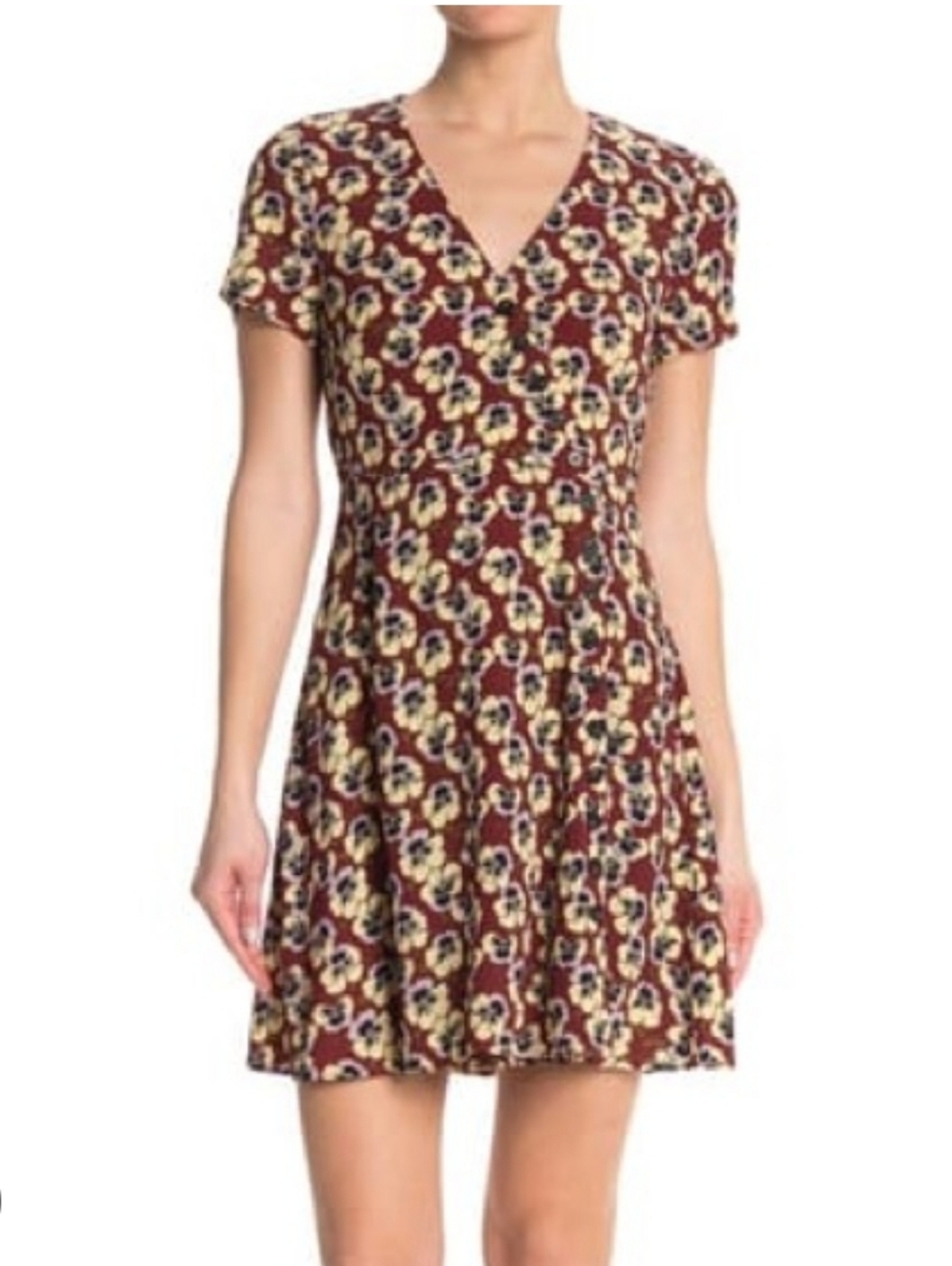 Madewell Viola Button Wrap Mini Dress in Burgundy Floral
